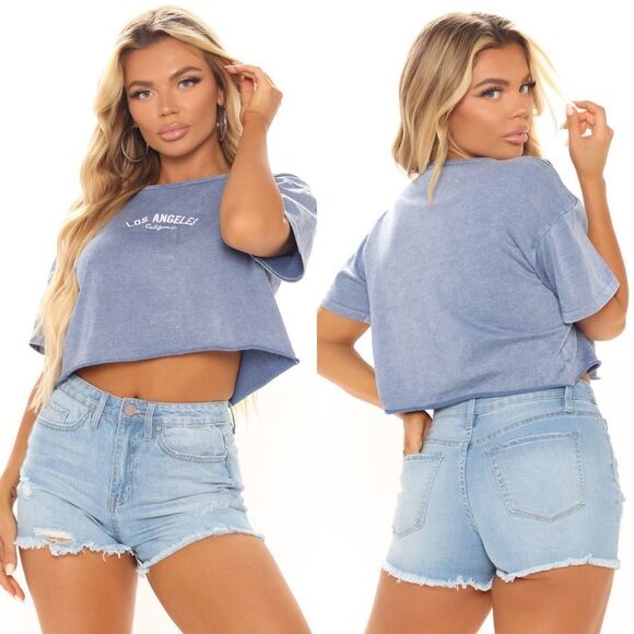 Los Angeles Washed Crop Top - Blue - Picture 1 of 5